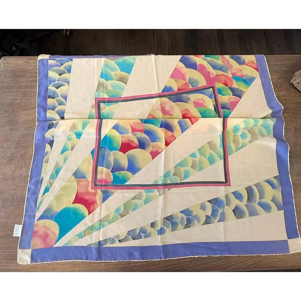 Ustunler Purple Pastels Square 36’x36’ vintage silk scarf neck tie bag twilly